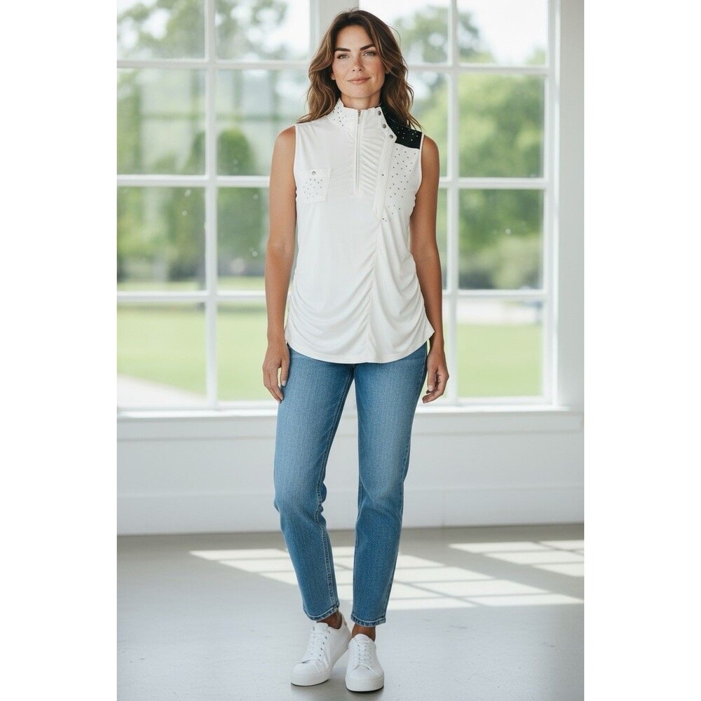 Jamie Sadock Golf Studded Sleeveless Top Shirt Half Zip White Black Women's XS